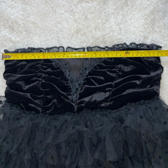 For Love And Lemons Jourdan Black Ruffle Polka Dot Mini Dress/Bodysuit w Gloves - Picture 7 of 10